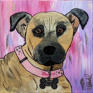 A painting of a dog named Mandy.