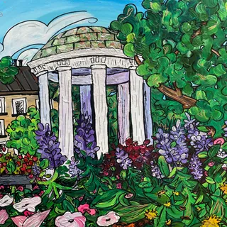 A painting of the Old Well at Chapel Hill in NC.